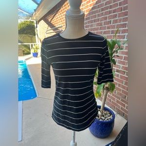Who What Wear Half Sleeve Black and White Striped Top